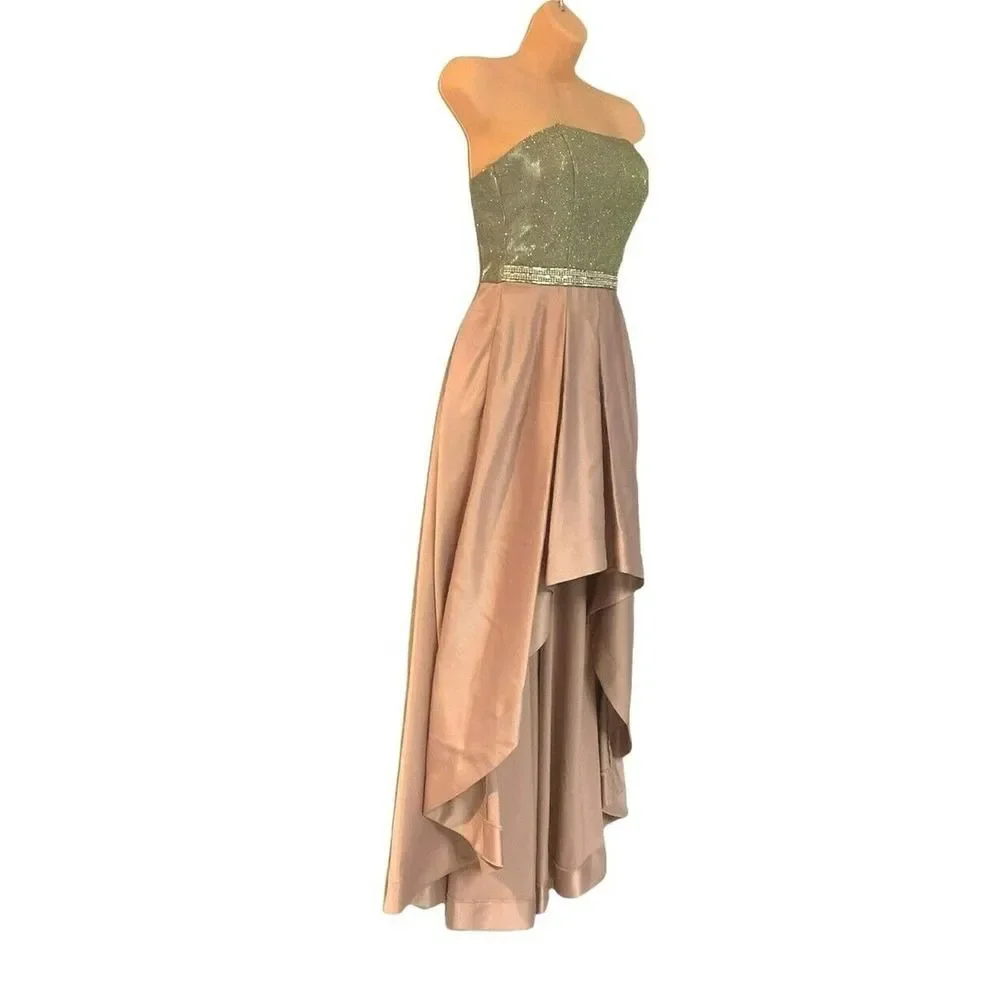 Speechless Mauve Spaghetti Strap Satin Silver Tulle Evening Gown Prom Dress - Picture 5 of 12